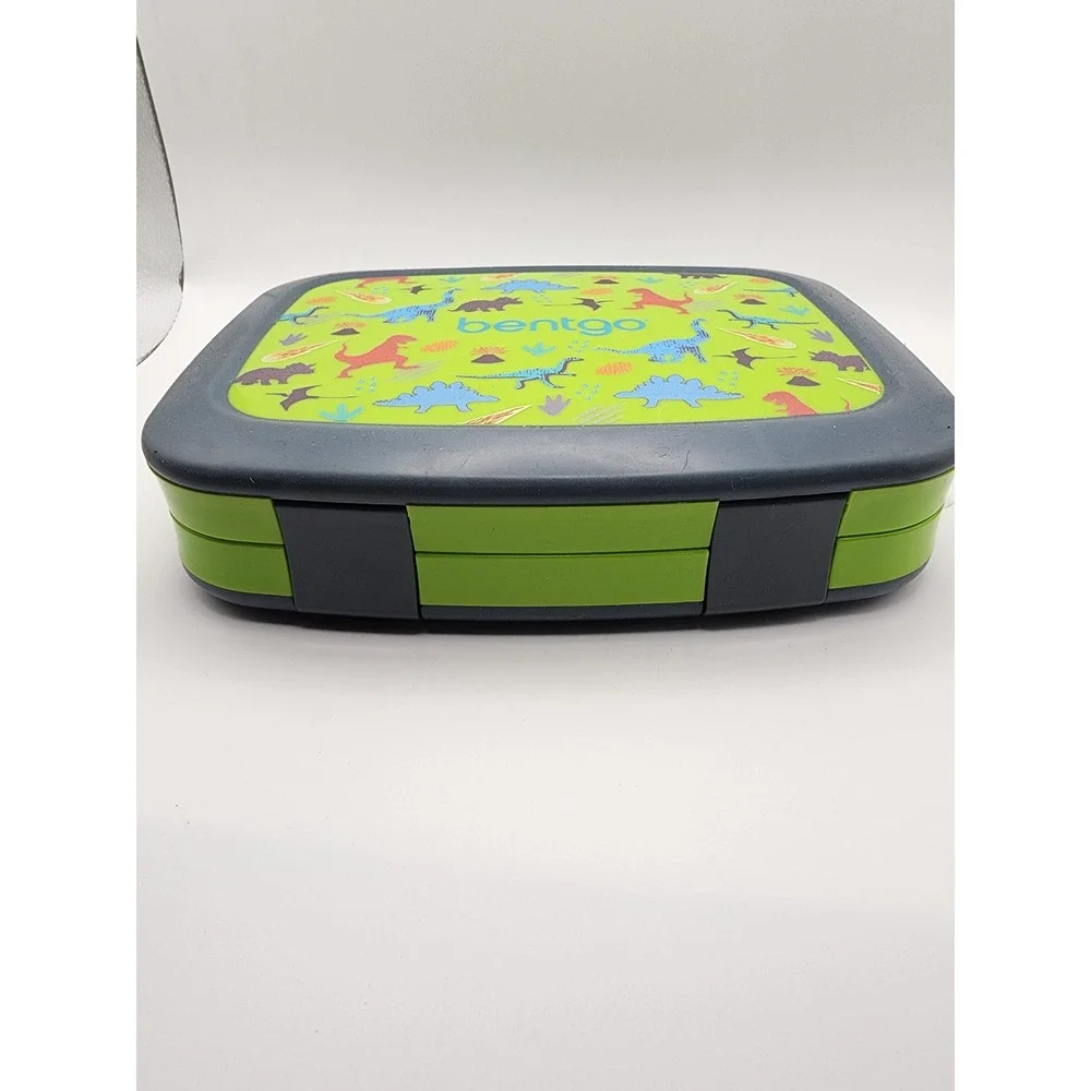 NEW Bentgo Kids Lunch Box Green Navy Blue Dinosaur Print 5-Compartment